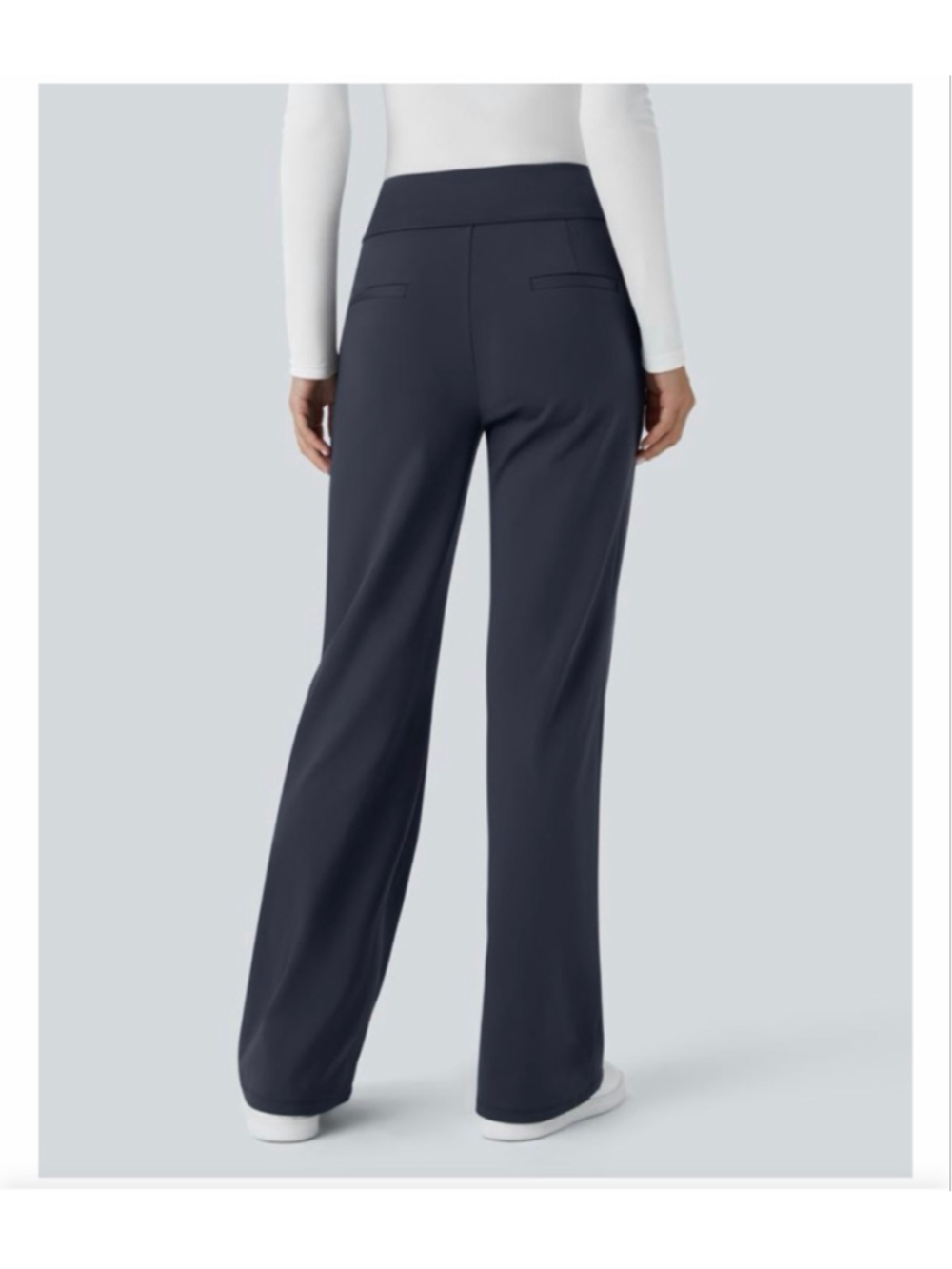 Halara Flex DayStretch Mid Rise Side Zipper Pocket Work Flare Pants dark blue PS - Picture 2 of 12